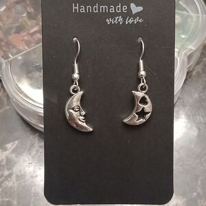 Handmade Silver Moon Dangle Earrings - Celestial Charm